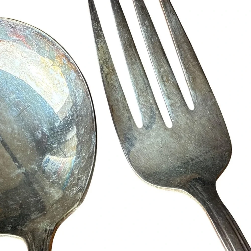 Royal Saxony Silverplate‎ Serving Spoon Fork Set 1935 Unpolished